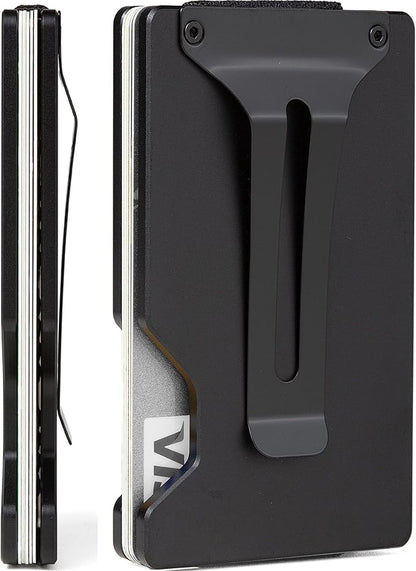 Minimalist Slim Wallet for Men,RFID Blocking Metal Wallet,Aluminum Credit Card Holder & Money Clip 12-15 Cards,Slim Rfid Front Pocket Mens Wallet,Matte Black
