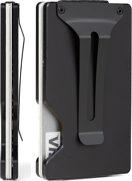 Minimalist Slim Wallet for Men,RFID Blocking Metal Wallet,Aluminum Credit Card Holder & Money Clip 12-15 Cards,Slim Rfid Front Pocket Mens Wallet,Matte Black