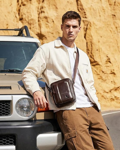 Premium Leather Men's Crossbody -Organized Storage & Durable,Stylish for Daily Carry