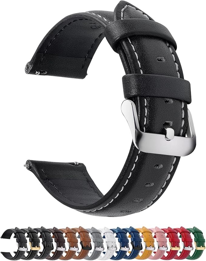 Fullmosa Watch Band, Quick Release Leather Watch Strap for Men Women, Replacement Bands Width 12mm 14mm 16mm 18mm 19mm 20mm 21mm 22mm 24mm