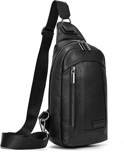 LUUFAN Men's Genuine Leather Sling Bag Chest Shoulder Backpack Crossbody Bag for Casual Sports Hiking Running Travel