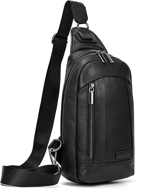 LUUFAN Men's Genuine Leather Sling Bag Chest Shoulder Backpack Crossbody Bag for Casual Sports Hiking Running Travel