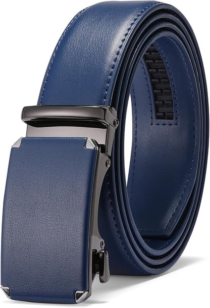 GAEKEAO Ratchet Belts for Men Dress Casual 1 3/12" Adjustable Genuine Leather Slide Buckle Designer Belt with Box Trim to Fit