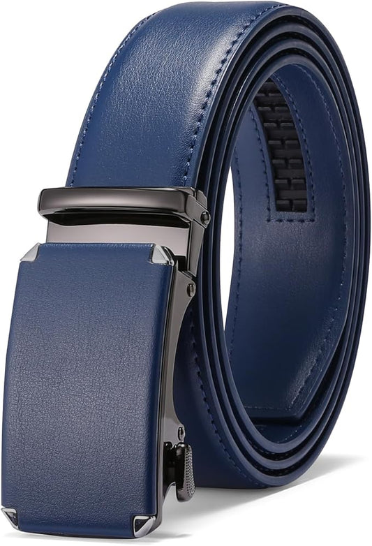 GAEKEAO Ratchet Belts for Men Dress Casual 1 3/12" Adjustable Genuine Leather Slide Buckle Designer Belt with Box Trim to Fit