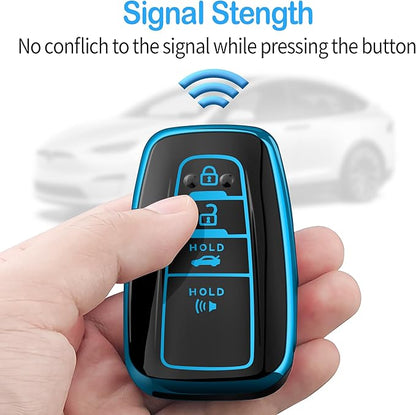 Tukellen for Toyota Key Fob Cover with Keychain,Special Soft TPU Key Case Protector for 2019-2025 RAV4 2020-2022 Highlander Corolla Prius,2018-2024 Camry Avalon C-HR GT86-Blue