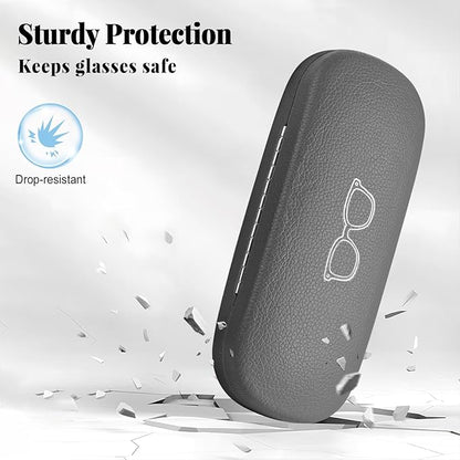 RayLove Glasses Case, 2 Pack Unisex Hard Shell Eyeglass Case PU Leather Hard Eyeglass Case with Eyewear Accessories