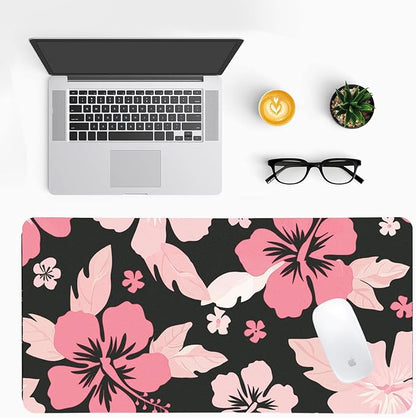 Hibiscus Flowers Desk Mat for Women, Large Waterproof PU Leather Desk Pad with Non-Slip Base, Artistic Office Keyboard Cover for Gaming & Home Work, Tropical Desk Decor (27.56 * 13.78in)