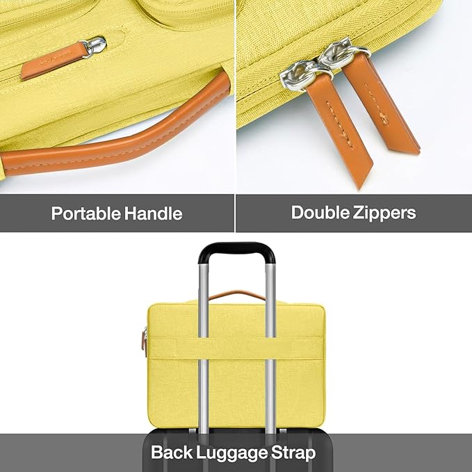 MOSISO 360 Protective Laptop Case 13.3 inch, 13-13.3 inch Laptop Sleeve Compatible with MacBook Air/Pro 13 / Pro 14,HP Dell Acer ASUS,Side Open Carrying Case with 4 Zipper Pockets&Handle, Yellow