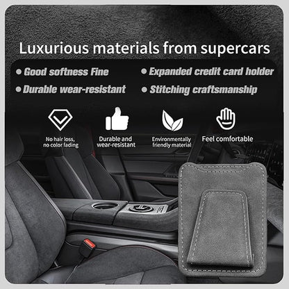 Car Sunglasses Holder - Visor Clip Style & Magnetic Plush Leather Construction Doubles as Credit Card & Fuel Card Box with Storage Pocket &Holds Sunglasses