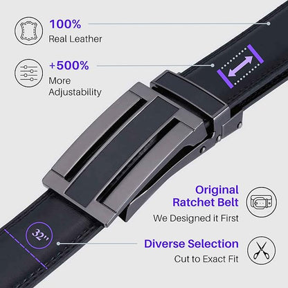 Marino Avenue Ratchet Belt for Men. Adjustable Leather Dress Belt with 38 Easy to Click Into Place Ratchet Closures.