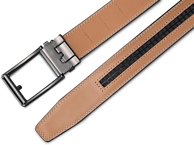 Lingli Men's Belt,Ratchet Dress Belt with Automatic Buckle Brown/Black-Trim to Fit-35mm wide