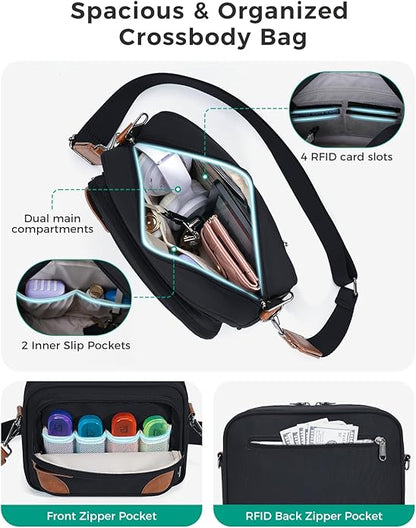 ECOHUB Crossbody Bag for Women Men, Multi Pocket Anti-Theft Travel Purse with RFID Blocking, Oxford PU Shoulder Bag