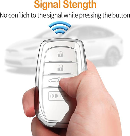 Sindeda for Toyota Key Fob Cover with Metal Keychain & Leather Strap for 2025-2026 Camry 4 Runner 2019-2026 Venza, Land Cruiser,2023-2026 Tacoma Grand Highlander,Corolla,bZ4X,4-5 Buttons(White)