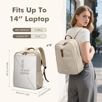 Laptop Backpack for Women,Casual Work Business Backpacks Purse Carry on Travel Backpack,14 Inch,Apricot