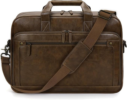 RAINSMORE Mens Laptop Bag 16 Inch Leather Briefcase Vintage Messenger Bag for Men Large Crossbody Shoulder Office Computer Bag Retro College Satchel Bag for Work, Business,Travel, Brown