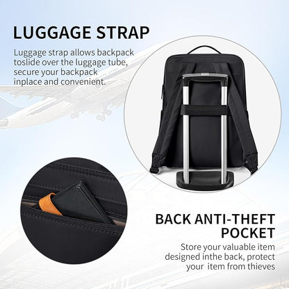 GOLF SUPAGS Stylish Laptop Backpack for Women Airline Approved Perfect for Work College and Travel Multi-Functional Casual Daypack Fits 14 Inch Notebook (Black)