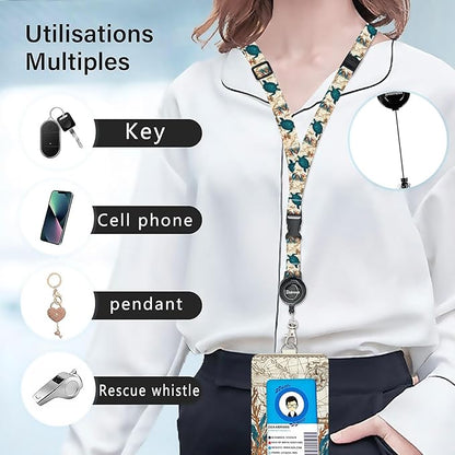 bolimoss Sea Turtle Lanyards for ID Badges, Cute Leather ID Badge Card Holder with Detachable Adjustable Neck Lanyard Strap,Retractable Badge Holders with Quick Release Buckles for Teacher Student