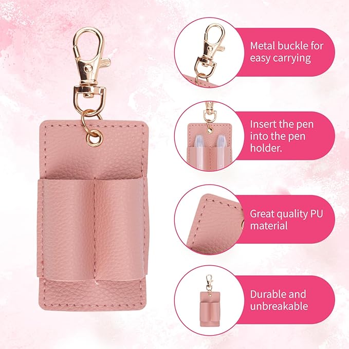 2pcs Anti Lost Pen Holders, Portable Double Badge Pen Holder Keychain Clip PU Leather Pencil Pouch Accessories for Teachers Nurses Students Office Workers