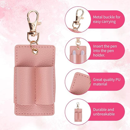 2pcs Anti Lost Pen Holders, Portable Double Badge Pen Holder Keychain Clip PU Leather Pencil Pouch Accessories for Teachers Nurses Students Office Workers
