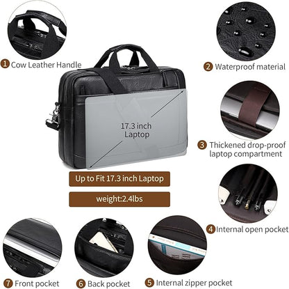 Faux Leather Messenger Bag for Men 17-17.3 Inch: Convertible 3 in 1 Backpack Laptop Briefcase Computer Handbags Shoulder CrossbodyBag with Padded for Work College Travel, PU Black