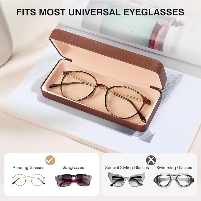 Marvolia Glasses Case Hard Shell Square Large Eyeglasses Case PU Leather Protective Case for Sunglasses Eyeglasses