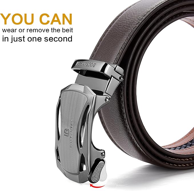 BOSTANTEN Mens Belt Leather Ratchet Belt For Men Dress and Casual with Adjustable Buckle, Trim to Fit
