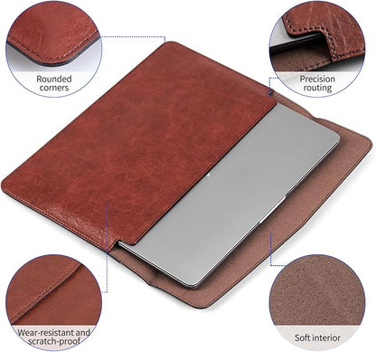 16 inch Genuine Leather Laptop Sleeve for MacBook Pro 16 Inch M5 M4 M3 M2 M1 Pro/Max＆MacBook Air 15 Inch M5 M4 M3 M2 Case,Premium Protective Case Cover with Magnetic Closure-Vintage Red Brown