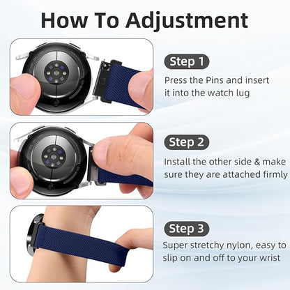 DaQin 3 Pack Nylon Watch Bands Compatible with 16mm 18mm 20mm 22mm Quick Release Watch Band, Adjustable Soft Stretchy Solo Loop Strap Elastic Braided Relacement Wristband for Men Women