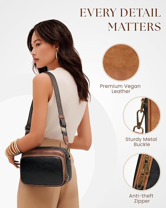 Crossbody Bags with Built-in Wallet, Anti-Theft Travel Purse with Card Slots, Trendy Vegan Shoulder Bag for Women Men