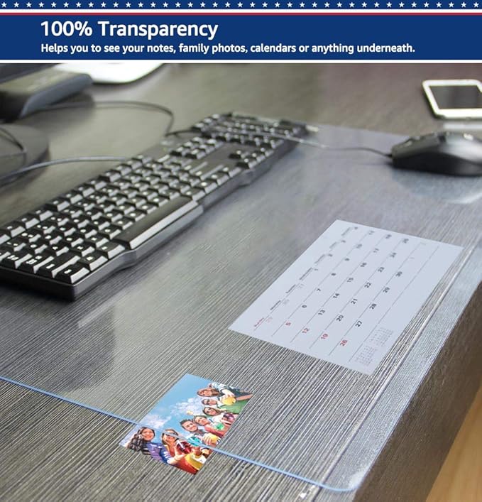 Clear Desk Pad Blotter on Top of Desks Office Table Protector Laptop Computer Keyboard Desktop Plastic PVC Transparent Non-Slip Desk Writing Mat Organizer Mouse Pad Included Waterproof 16 X 32 Inches