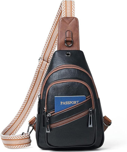 Leresas 7L Crossboydy Sling Bag for Women Vegan Leather Crossbody Purse Fanny Pack Chest Bag for Travel,Black Brown