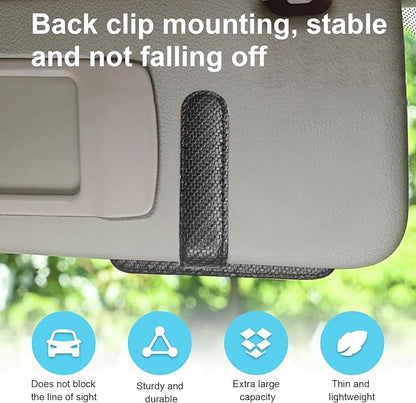 Dickno Small Leather Car Sun Visor Organizer, Multifunctional Auto Visor Document Holder with Sunglasses Clip, Universal Car Interior Organizer for Driving License, Card, Pen (Carbon Fiber Black)