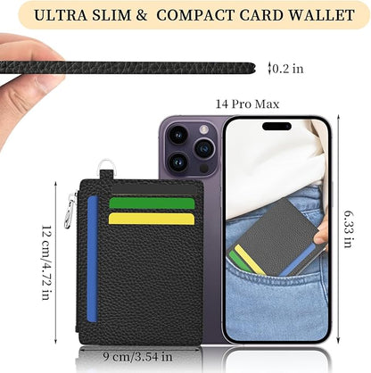 Hancynir Slim Wallet Women Credit Card Holder Black Minimalist RFID Blocking Small Mini Card Case Front Pocket PU Leather Thin Travel Zipper Coin Cash ID Window Ladies Female Wallet Gifts