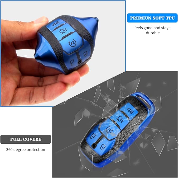 QBUC Key Fob Cover for Ford 2013-2018 Explorer F150 Lincoln MKC Fusion Mustang Edge 5 Buttons Smart Key (Blue, Series 1)