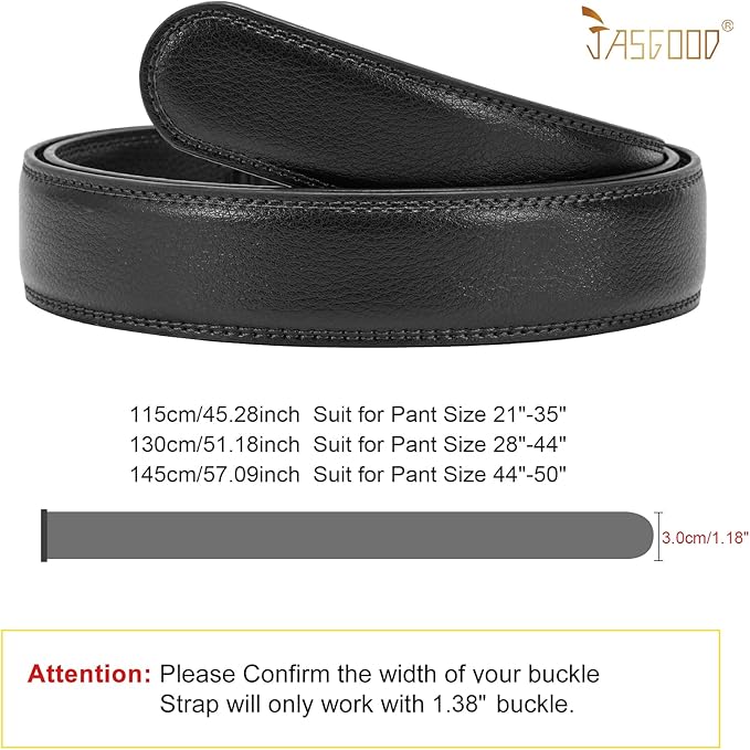 JASGOOD Ratchet Belt Replacement Strap 1 1/8", Leather Belt Strap for 35MM Slide Click Buckle