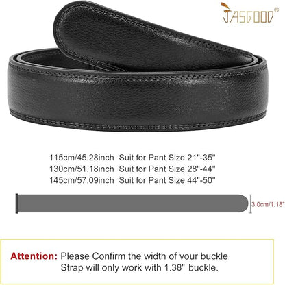 JASGOOD Ratchet Belt Replacement Strap 1 1/8", Leather Belt Strap for 35MM Slide Click Buckle