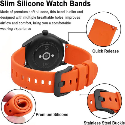 BISONSTRAP Silicone Watch Bands, Slim Watch Straps with Quick Release, 20mm, Orange with Black Buckle