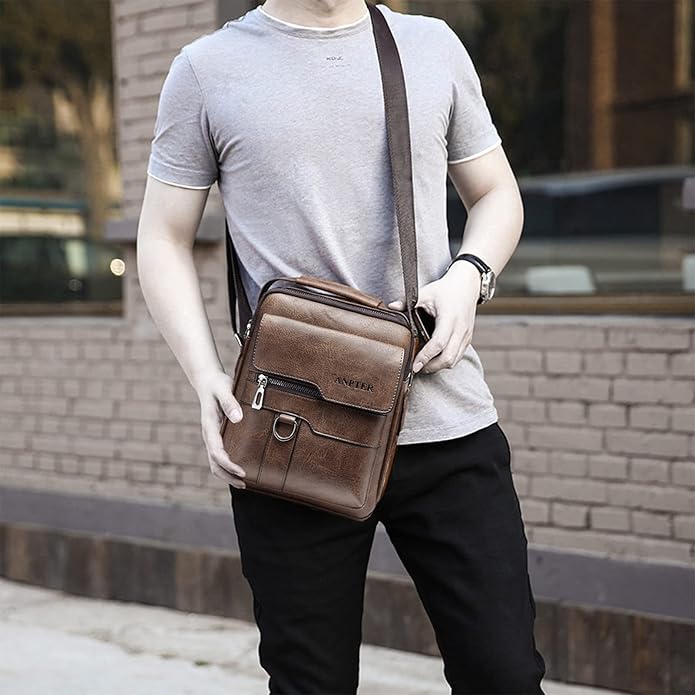 Messenger Bag for Men Crossbody Shoulder Purse Small Vintage PU Leather Satchel Pouch Side Crossover Handbag