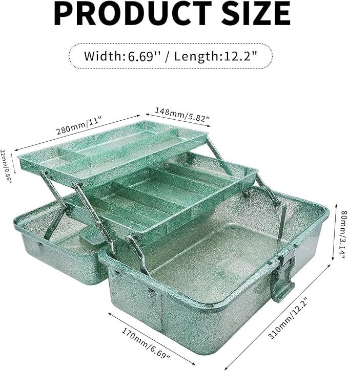 3 Layer Stackable Arts and Crafts Organizer Storage, Multipurpose Sewing Box Plastic Tackle Box Organizer with Lib, Storage for Tools, Makeup, Snack, Art Supply, Sewing Supply(Green)