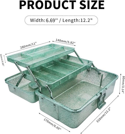 3 Layer Stackable Arts and Crafts Organizer Storage, Multipurpose Sewing Box Plastic Tackle Box Organizer with Lib, Storage for Tools, Makeup, Snack, Art Supply, Sewing Supply(Green)