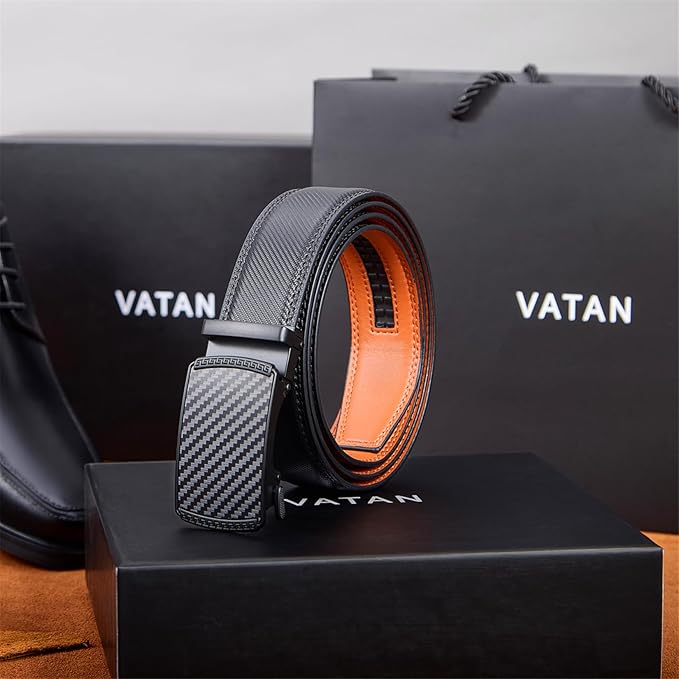 VATAN Men's Belt Leather Ratchet Belt for Men Dress Casual Every Day with Adjustable Buckle, Trim to Fit