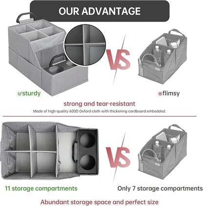 MULISOFT Car Seat Organizer- Backseat Car Organizer with 12 Storages Compartments and 2 Cup Holders, Organizers and Storage, Front Seat for Travel Kids,Pure Gray