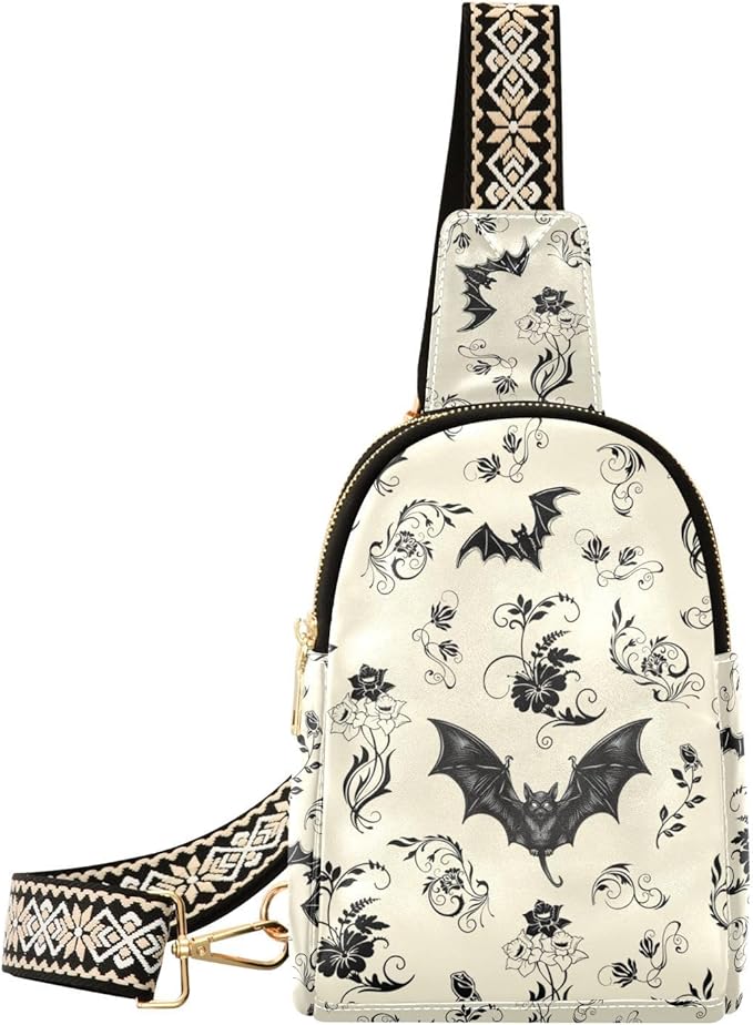 ZAZYXTJ Goth Bat Crossbody Sling Bag for Women Leather Small Chest Bag Adjustable Straps Daypack for Travel Sport Hiking