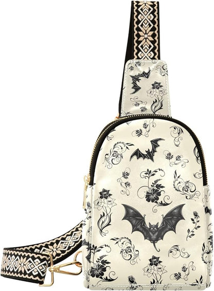 ZAZYXTJ Goth Bat Crossbody Sling Bag for Women Leather Small Chest Bag Adjustable Straps Daypack for Travel Sport Hiking