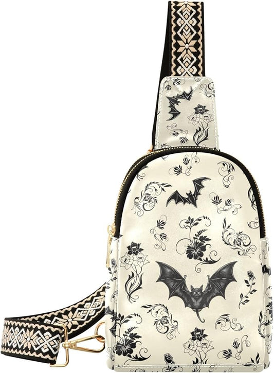 ZAZYXTJ Goth Bat Crossbody Sling Bag for Women Leather Small Chest Bag Adjustable Straps Daypack for Travel Sport Hiking