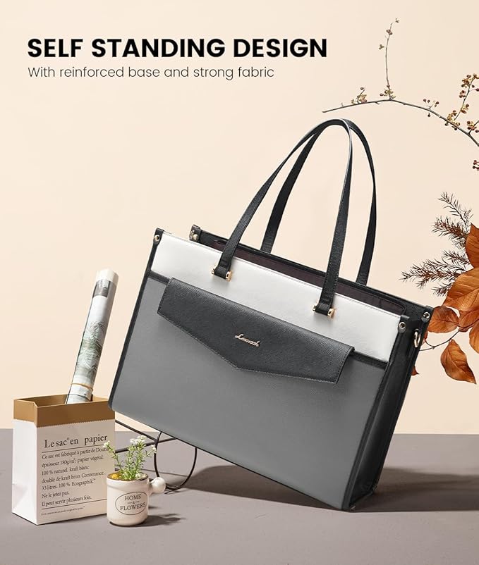 LOVEVOOK Laptop Bag for Women, 15.6'' Laptop Tote Purse 2-in-1 Professional Work Bag Business Briefcase with Clutch Purse, Waterproof Leather Computer Handbag for Teacher Office Travel