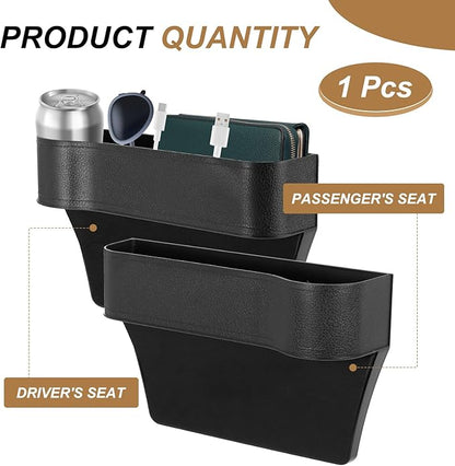 HARFINGTON Car Seat Gap Filler Organizer 10.2 x 6.5 x 2.4 Inch ABS Universal Car Organizer Storage Box Between Seat and Console (Right) with Cup Holders for Phone Sunglasses Keys, Black