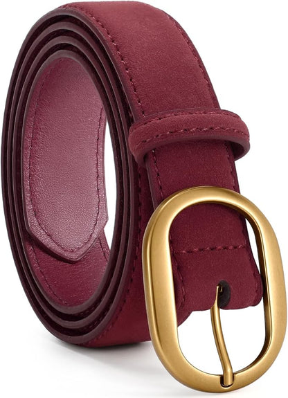 VONMELLI Faux Women's Suede Belt for Jeans Dresses Ladies Leather Belt with Vintage Gold Buckle