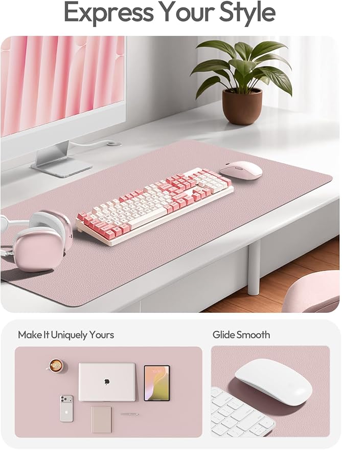 YSAGi Leather Desk Pad Protector, Office Desk Mat, Large Mouse Pad, Non-Slip PU Leather Desk Blotter, Laptop Desk Pad, Waterproof Desk Writing Pad for Office and Home(Grayish Lavender, 47.2" x 23.6")