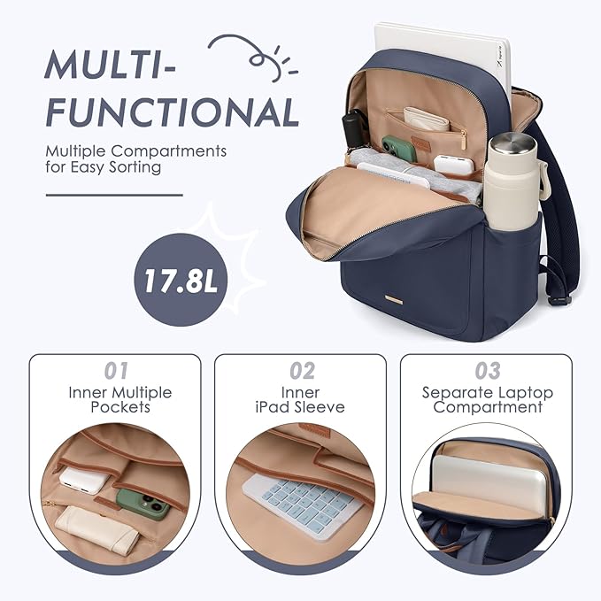 Laptop Backpack for Women,Casual Work Business Backpacks Purse Carry on Travel Backpack,15.6 Inch,Navy Blue